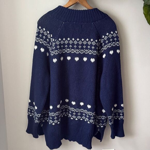 Aerie Festive Feels Quarter Zip Sweater Blue LOVE Cozy Cabin Isle Knit Pullover - Picture 7 of 9